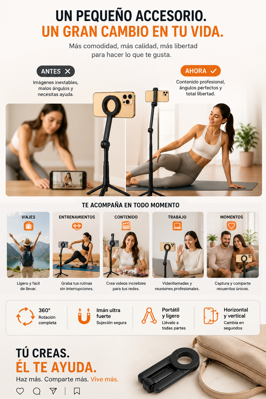 Trípode Bluetooth Extensible con Control Remoto para Fotos y Videos