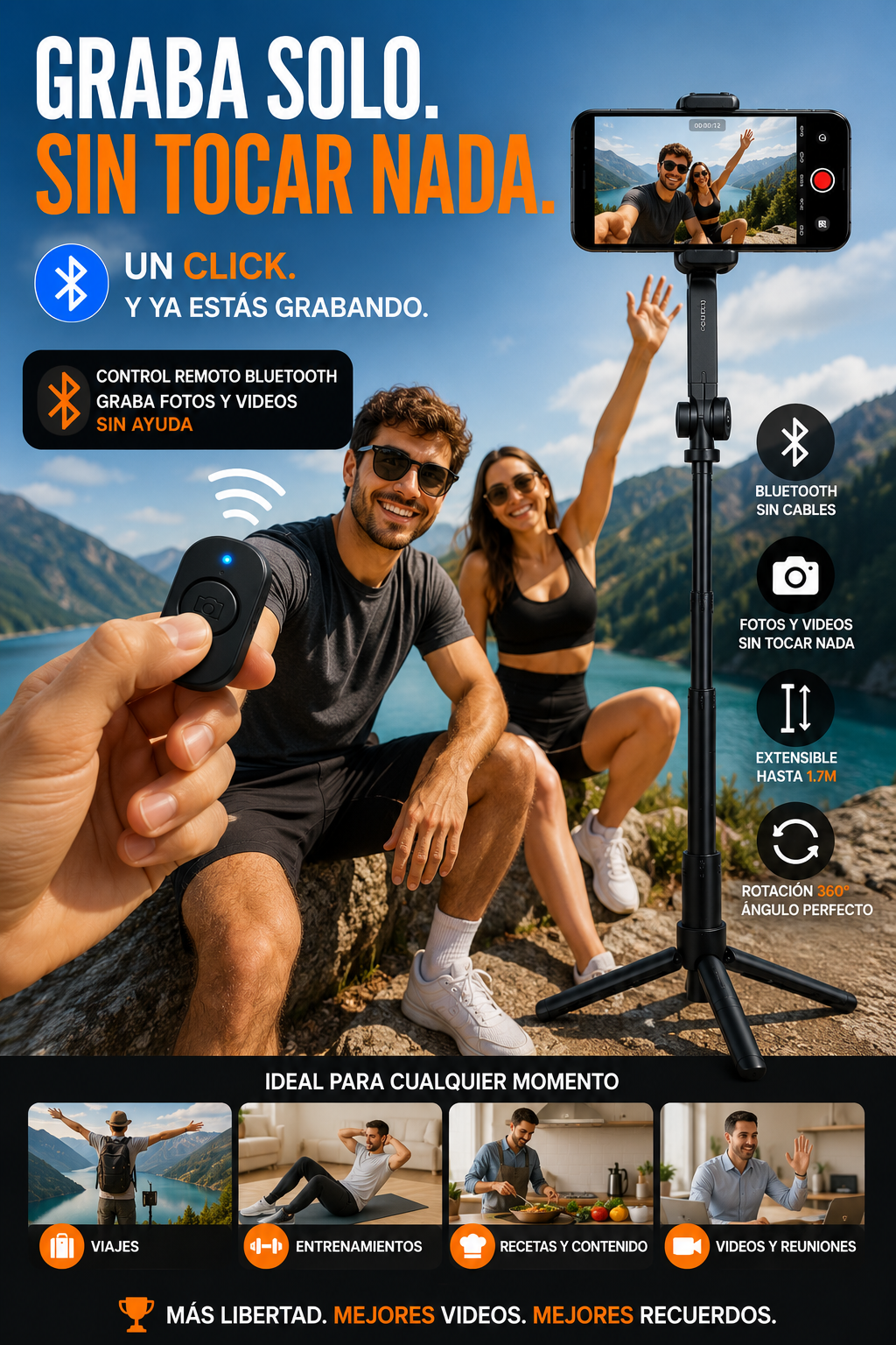 Trípode Bluetooth Extensible con Control Remoto para Fotos y Videos