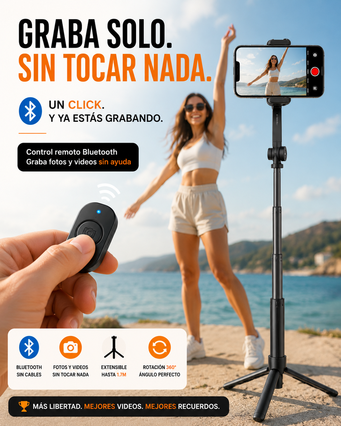 Trípode Bluetooth Extensible con Control Remoto para Fotos y Videos