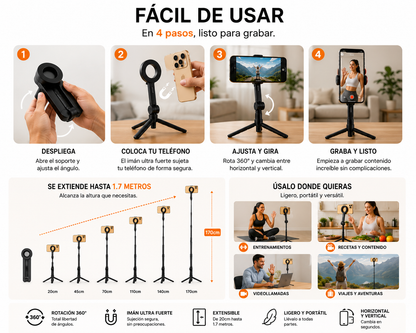 Trípode Bluetooth Extensible con Control Remoto para Fotos y Videos