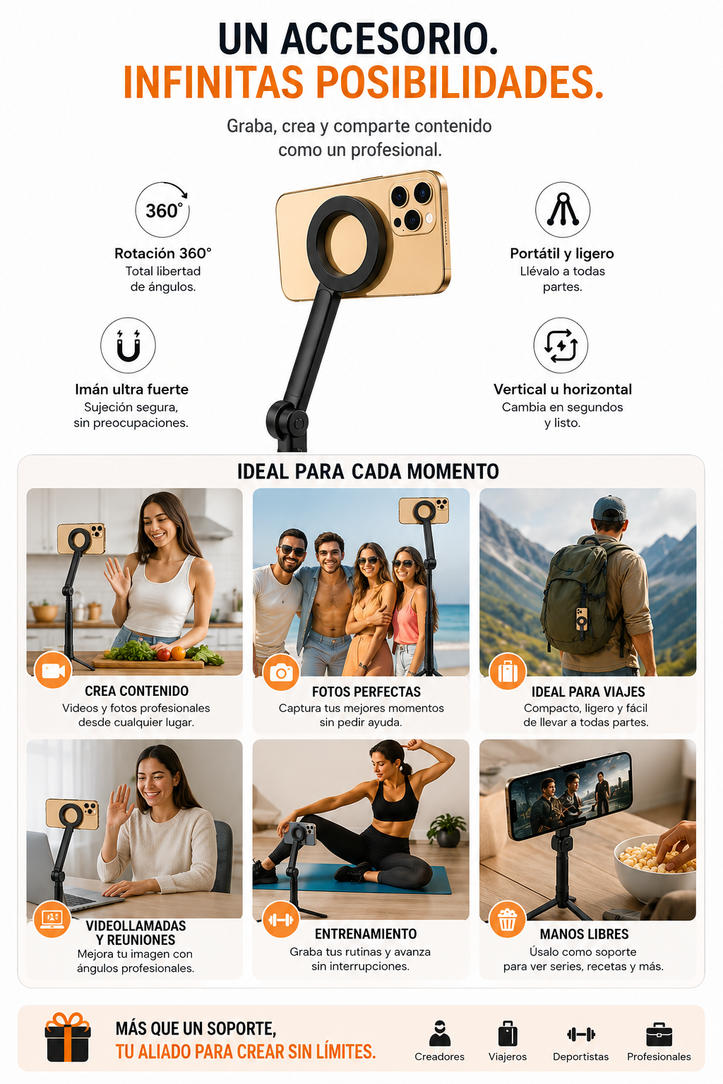 Trípode Bluetooth Extensible con Control Remoto para Fotos y Videos